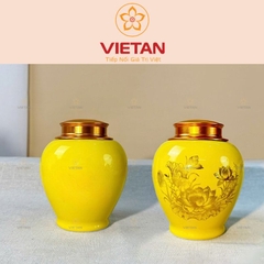 Hũ Đựng Trà Màu Vàng Dáng Bầu Hoa Sen HDT01