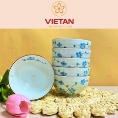 Bộ Bát Ăn Cơm Bát Tràng Hoa Đào Xanh BBD12 (Set 6/10 bát)