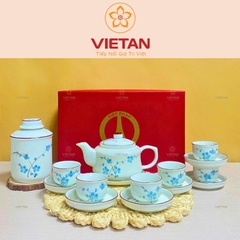 Bộ Ấm Trà Hũ Trà Hoa Đào Xanh Cao Cấp BAC06