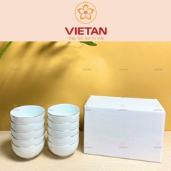 Bộ 10 Bát Ăn cơm Bát Tràng Men Trắng Kẻ Chỉ Vàng In Logo BBD08
