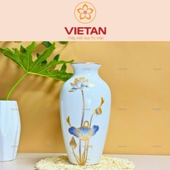 Bình Hoa Sen Xanh Kẻ Vàng In Logo BH08