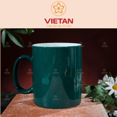 Ly Sứ Bát Tràng In Logo Có Quai Màu Xanh Đậm LCS03