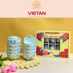 Bộ Bát Ăn Cơm Bát Tràng Hoa Đào Xanh BBD12 (Set 6/10 bát)