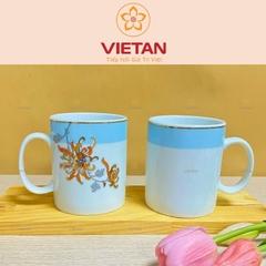 Ly Sứ Có Quai Họa Tiết Hoa Cúc Vàng Cam Kẻ Vàng LCS08