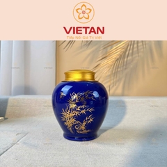 Hũ Đựng Trà Màu Xanh Dương Dáng Bầu Họa Tiết Cây Tre HDT02