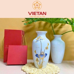 Bình Hoa Sen Xanh Kẻ Vàng In Logo BH08