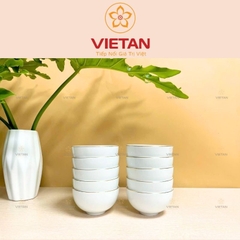 Bộ 10 Bát Ăn cơm Bát Tràng Men Trắng Kẻ Chỉ Vàng In Logo BBD08