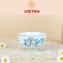 Bộ 6 Bát Ăn Cơm Bát Tràng Men Trắng Hoa Sen Xanh BBD07