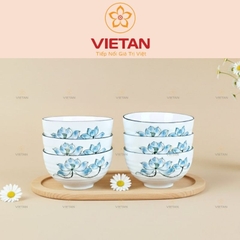 Bộ 6 Bát Ăn Cơm Bát Tràng Men Trắng Hoa Sen Xanh BBD07