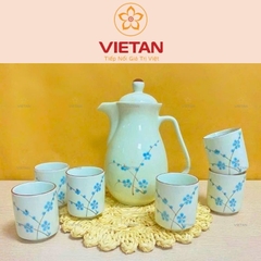 Bộ Bình Trà Gốm Sứ Hoa Đào Xanh BAC07