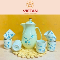 Bộ Bình Trà Gốm Sứ Hoa Đào Xanh BAC07