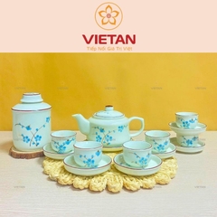 Bộ Ấm Trà Hũ Trà Hoa Đào Xanh Cao Cấp BAC06