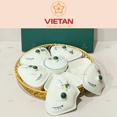Khay Mứt Bát Tràng In Logo 5 Cánh Đài Sen Vẽ Tay KM02