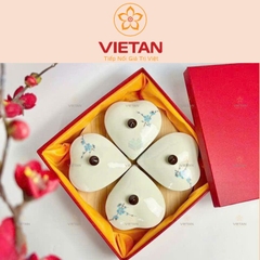 Khay Mứt Tết Bát Tràng 4 Cánh Hình Trái Tim Hoa Xanh KM01