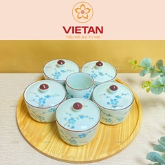 Bộ 6 Hũ Mứt Bát Tràng Hoa Đào Xanh Cao Cấp KM08