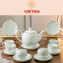 Bộ Ấm Trà Sứ Trắng Viền Vàng Kim Dáng Minh Long BAC05
