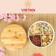 Khay Mứt Gốm Sứ 4 Ngăn Nắp Gỗ Họa Tiết Hoa Lá KM07
