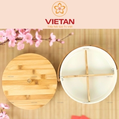 Khay Mứt Gốm Sứ 4 Ngăn Nắp Gỗ Họa Tiết Hoa Lá KM07