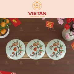 Khay Mứt Sứ 3 Hũ Họa Tiết Hoa Đào KM06