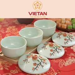 Khay Mứt Sứ 3 Hũ Họa Tiết Hoa Đào KM06