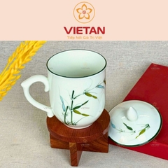 Ly Sứ Có Nắp In Logo Họa Tiết Cây Trúc LCS11