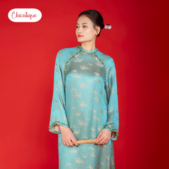 Áo dài Kỳ Hoa Chicatique 100% Tơ Tằm đính đá thủ công sang trọng