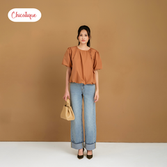Quần jean Chicatique Evie ống suông basic gập lai Denim dệt Canvas có thun nhẹ