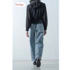 Quần jean Chicatique Evie ống suông basic gập lai Denim dệt Canvas có thun nhẹ