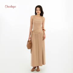 Đầm thun sát nách Chicatique Hadi cotton Hàn co giãn dáng dài ôm tôn dáng