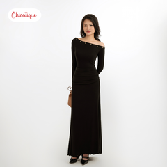 Đầm thun tay dài Chicatique Luna cotton Hàn co giãn ôm body tôn dáng