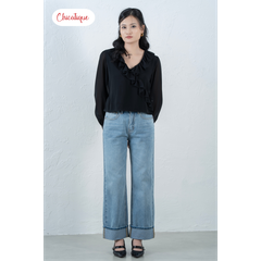 Quần jean Chicatique Evie ống suông basic gập lai Denim dệt Canvas có thun nhẹ