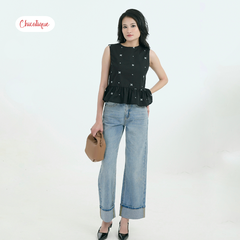 Set áo kiểu nữ kèm chân váy Chicatique Cloudy cotton thêu Hàn dáng peplum trẻ trung thanh lịch
