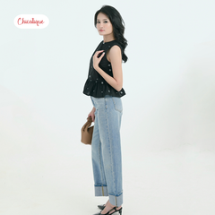 Set áo kiểu nữ kèm chân váy Chicatique Cloudy cotton thêu Hàn dáng peplum trẻ trung thanh lịch