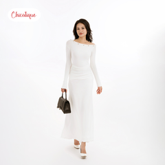 Đầm thun tay dài Chicatique Luna cotton Hàn co giãn ôm body tôn dáng