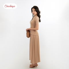 Đầm thun cổ Polo Chicatique Alise cotton Hàn co giãn ôm body tôn dáng