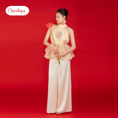 Áo yếm áo dài cách tân Nhã Hoa Chicatique lụa phối tơ thêu sang trọng
