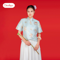 Áo gấm cách tân Mộc Hoa Chicatique gấm thêu cổ tàu hiện đại sang trọng