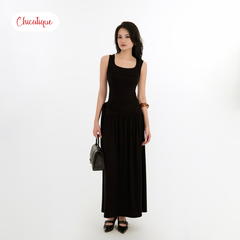 Đầm thun sát nách Chicatique Hadi cotton Hàn co giãn dáng dài ôm tôn dáng