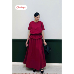 Set váy áo thiết kế Chicatique Sofia cotton nhập Hàn eo chun tôn dáng phong cách sang trọng thanh lịch