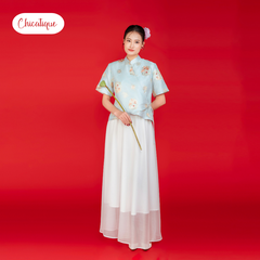 Áo gấm cách tân Mộc Hoa Chicatique gấm thêu cổ tàu hiện đại sang trọng