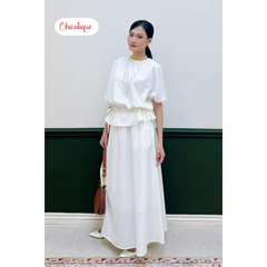 Set váy áo thiết kế Chicatique Sofia cotton nhập Hàn eo chun tôn dáng phong cách sang trọng thanh lịch