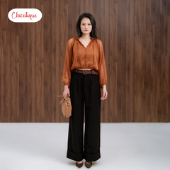 Quần nữ ống rộng thiết kế kẻ sọc Chicatique Louis form ống suông chất liệu Bố chỉ ít nhăn mềm mát