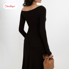 Đầm thun tay dài Chicatique Luna cotton Hàn co giãn ôm body tôn dáng