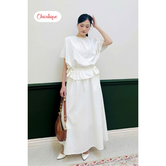 Set váy áo thiết kế Chicatique Sofia cotton nhập Hàn eo chun tôn dáng phong cách sang trọng thanh lịch