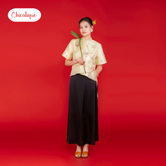 Áo gấm cách tân Mộc Hoa Chicatique gấm thêu cổ tàu hiện đại sang trọng