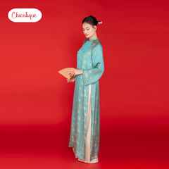 Áo dài Kỳ Hoa Chicatique 100% Tơ Tằm đính đá thủ công sang trọng