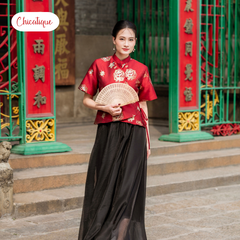 Áo gấm cách tân Mộc Hoa Chicatique gấm thêu cổ tàu hiện đại sang trọng