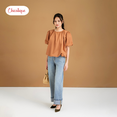 Quần jean Chicatique Evie ống suông basic gập lai Denim dệt Canvas có thun nhẹ