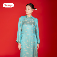 Áo dài Kỳ Hoa Chicatique 100% Tơ Tằm đính đá thủ công sang trọng
