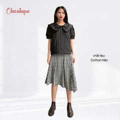 Chân váy công sở thiết kế Chicatique Aria caro đen trắng dáng xòe thanh lịch chất liệu cotton Hàn Quốc mềm mát